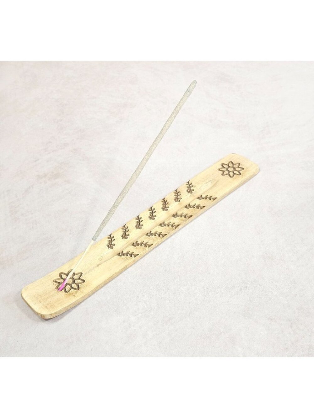 10" Hand Carved Wooden Incense Holder Stick Burner Ash Catcher Floral Design